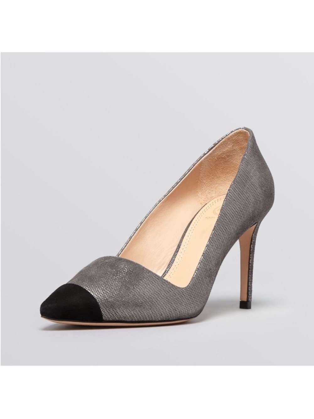 Tory Burch “Shaila” Silver and Black Two-Tone Pointed Toe Stiletto
